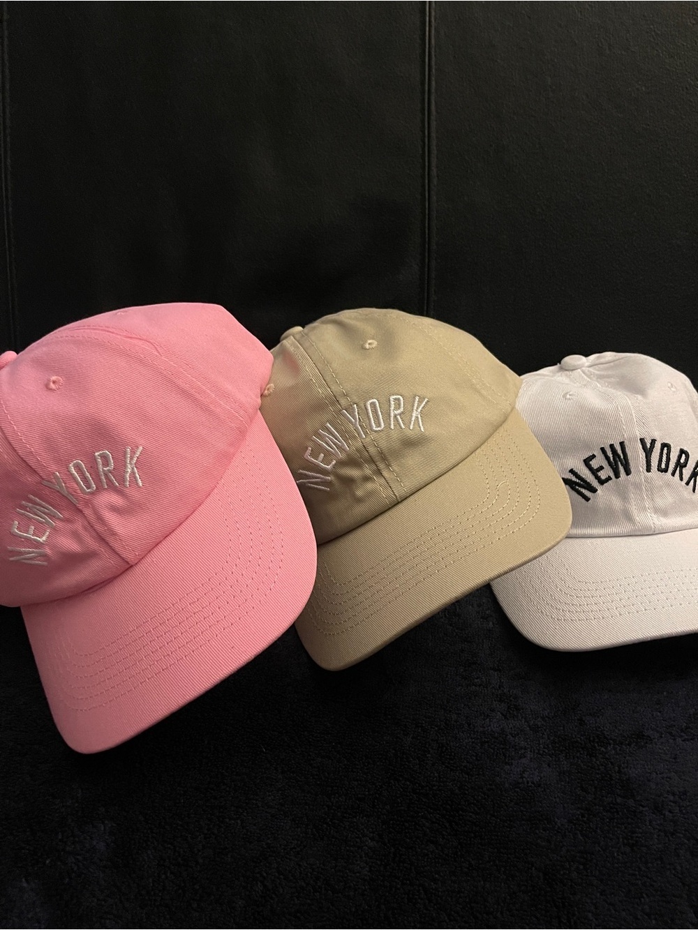 3 Unisex New York Embroidered Adjustable Baseball Cap - Beige, Pink, White O/S